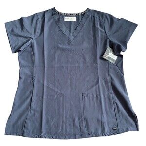 Tasha & Me Scrub Top Womens XL Gray 2 Pocket Uniform Shirt Workwear New